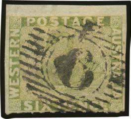 400 Lot 881 881 H A 1860-64 Recess in the Colony from Perkins Bacon Plates Rouletted 6d sage-green SG 32, margins good to huge & rouletted at the base just clear of
