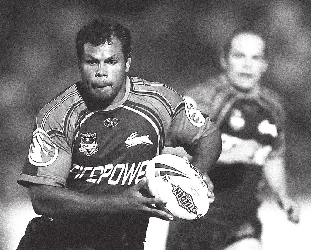 Dean Widders playing for the South Sydney Rabbitohs against the North Queensland Cowboys at ANZ Stadium, 4 May 2008 (Courtesy of the National Rugby League).