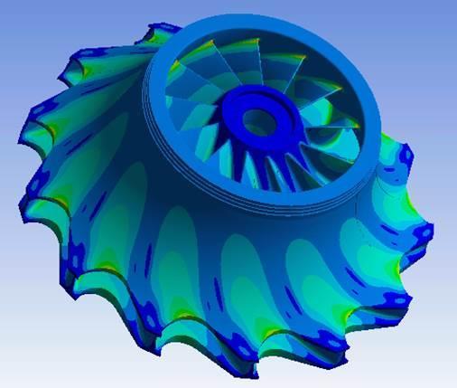 Redesign of the Impeller: Steady State FEA Steady state 3D FEA of the redesigned impeller is performed at