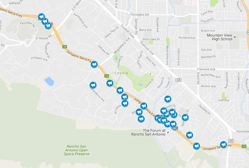Table 4 - Top Ten Comments Locations from CrowdSpot Survey Figure 13 Noise Issue Spot Map between Magdalena Ave and Foothill Expy Top 10 Comments The following Table 4 shows the top 10