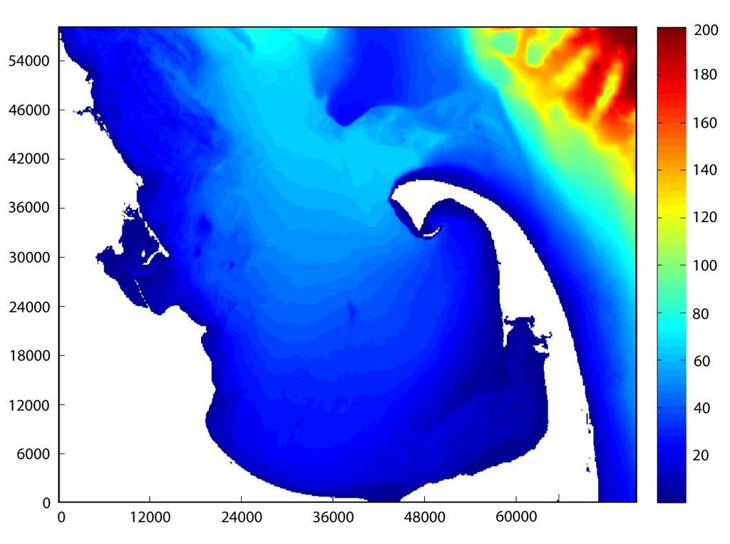 sampled to provide the 120 m resolution. This large domain allowed realistic swells to be generated offshore and propagated into the study area. This was necessary as the wind and Figure 1.