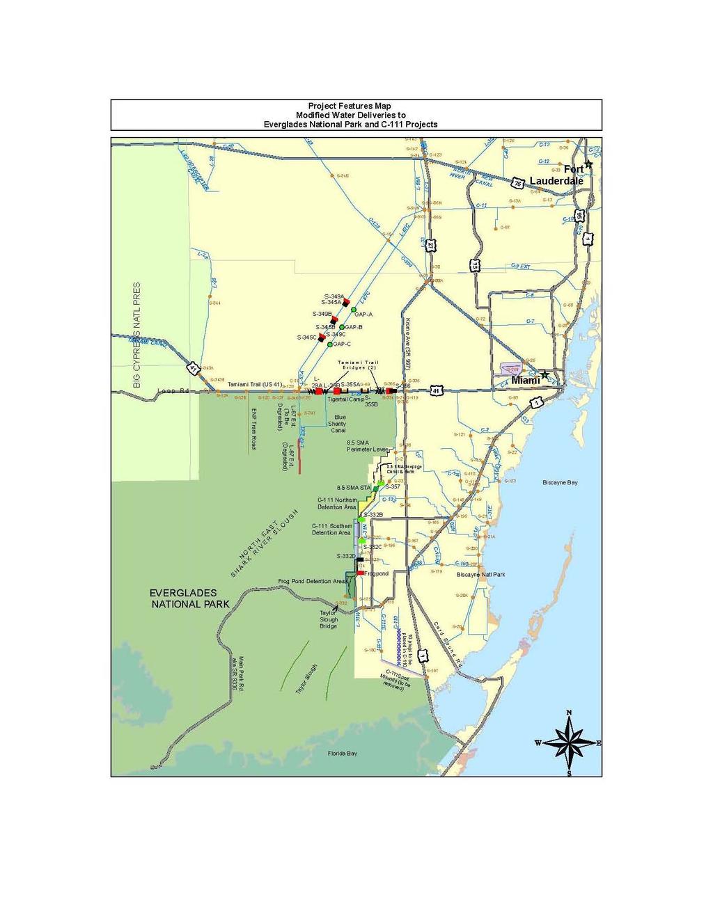 Project Features Map Modified Water Deliveries to Everglades National Park and C-111