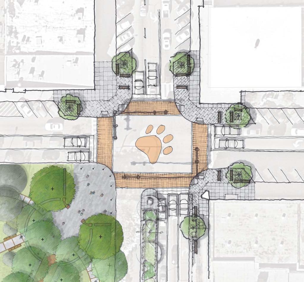 Option B 1 3 2 4 5 1. Each Downtown corner mimics pairs of trees from University corner - create raised planters with seat walls 2. Additional benches added 3.