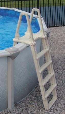 include integrated side barriers to prevent entry behind the ladder Easy assembly with minimal hardware Adjusts to fit pools 48 to 54 tall Lockable Rollguard