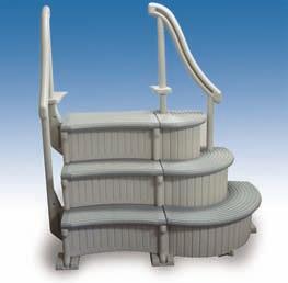 Two tone color - gray treads with warm gray (beige) sidewalls and handrails to complement any pool Oversize deck