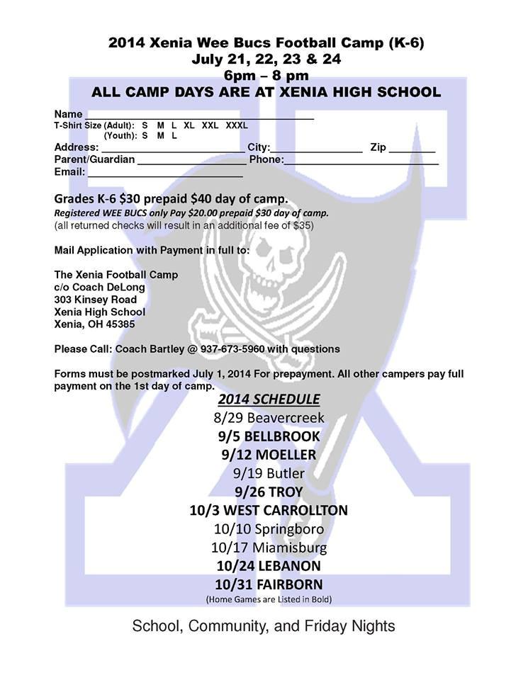 Xenia High School Coaching Staff offers football camps for all ages at a reasonable price.