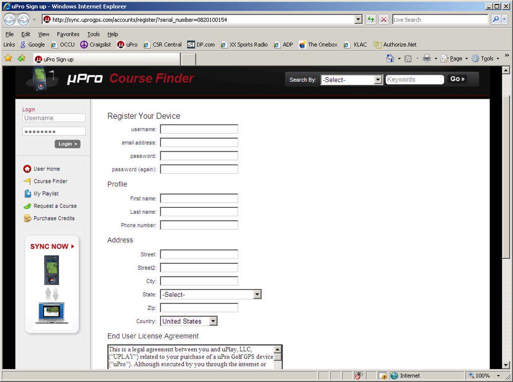 Figure 6: Sync Program Initializing STEP 5: upro Registration Page Once the application is started it will launch the upro website