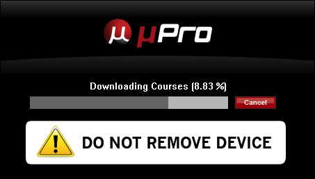 Figure 13: Downloading You will see the Downloading Courses and Updating Online User Profile messages as the download process progresses. Note: Do not disconnect your upro during the download process.