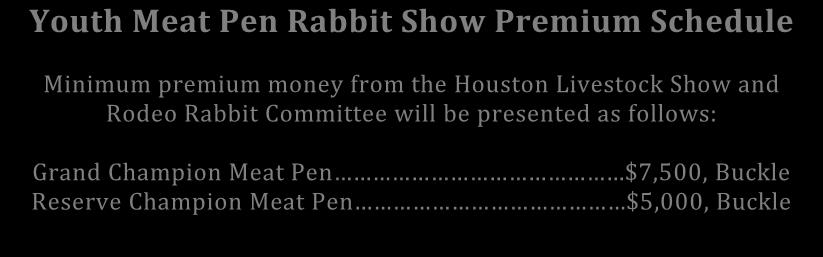 Special Rules for Youth Meat Pen Rabbit Show 11. Sales: Exhibitors are not allowed to sell animals unless the animals are entered in the show.