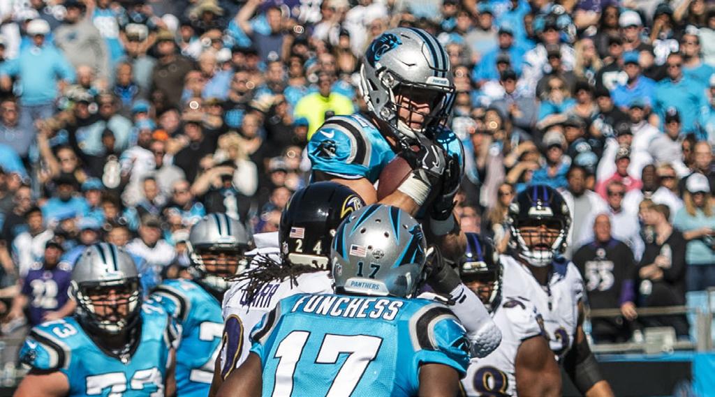 Newton finished with 219 yards passing on 21-of-29 throwing with two passing touchdowns and no interceptions for a passer rating of 116.9. Newton also tallied a team-high 52 rushing yards, his 41st career game with at least 50 rushing yards.