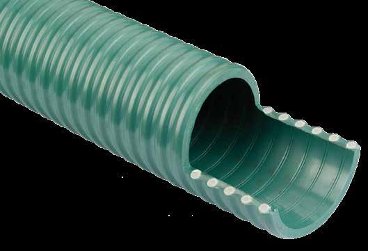 Construction White rigid crush resistant anti-shock PVC spiral helix encapsulated in a sea green flexible PVC cover, with a smooth inside wall.