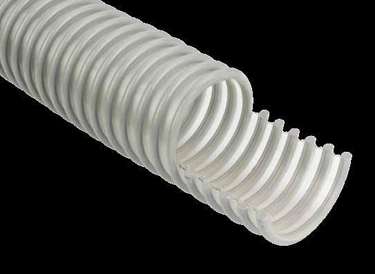 Construction Grey rigid crush resistant anti-shock PVC spiral helix encapsulated in clear flexible polyurethane cover, with a smooth