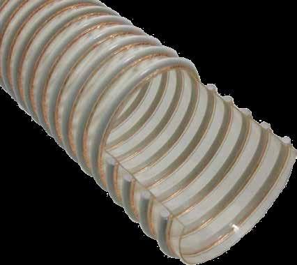 Construction Grey rigid crush resistant anti-shock PVC spiral helix encapsulated in clear flexible polyurethane cover, with a smooth inside wall. Manufactured from FDA approved ingredients.