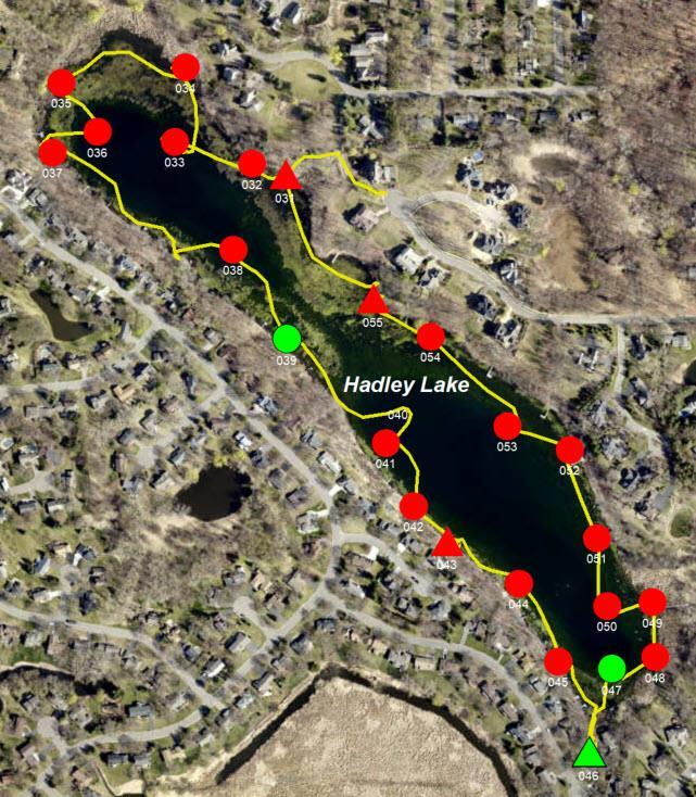 Hadley Lake Description Hadley lake was surveyed on June 27, 2018. Hadley had fair diversity in its floating vegetation. The submergent vegetation was dominated by coontail.