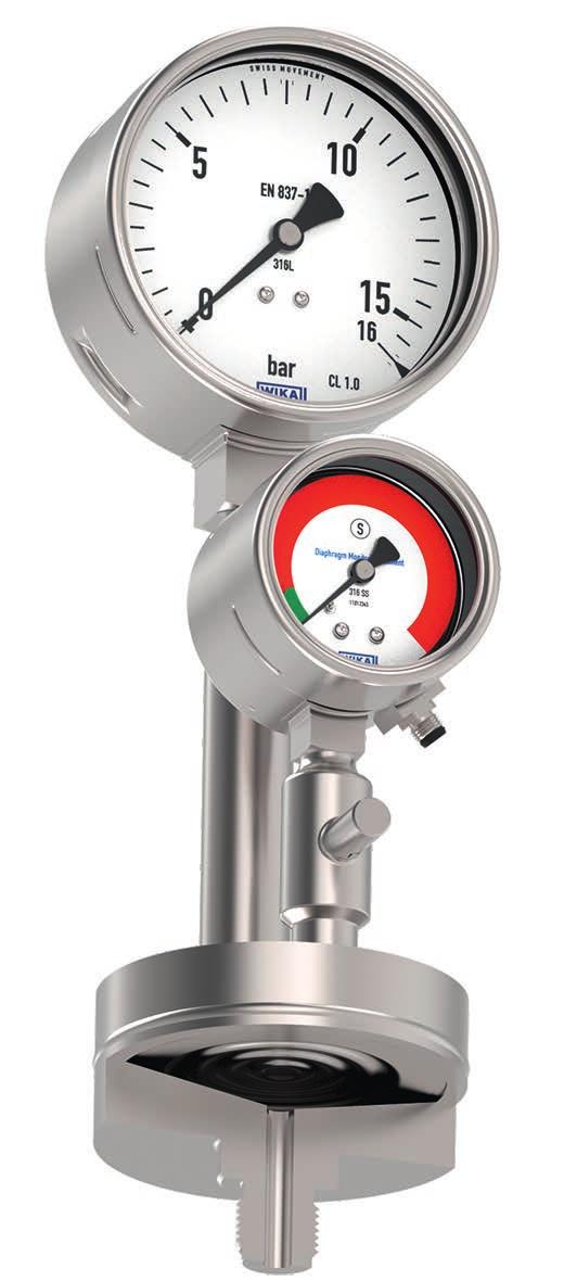 Illustrative example of a diaphragm monitoring system The diaphragm monitoring system is a combination of pressure measuring instrument and diaphragm seal with an additional monitoring element for
