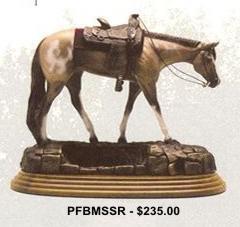 Cowboy Bronze Full Body Horse Trophy w/tack 245 Credits 8 full body horse sculpture with tack; custom engraved plaque Figure: Western Pleasure or Hunter Paint: bronze or random paint Option: Custom