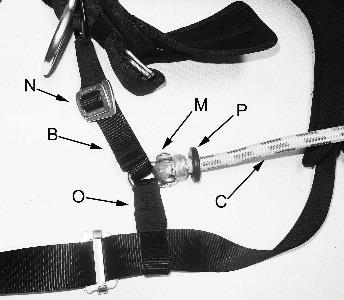 Strap F-Waist Belt Quick Connect Buckle G-Leg Strap with Quick Connect Buckle H-Accessory Loops (6) WEARING INSTRUCTIONS: Model 17904 (rear view) I-Accessory Rings J-Leg Pad Adjustment Straps K-