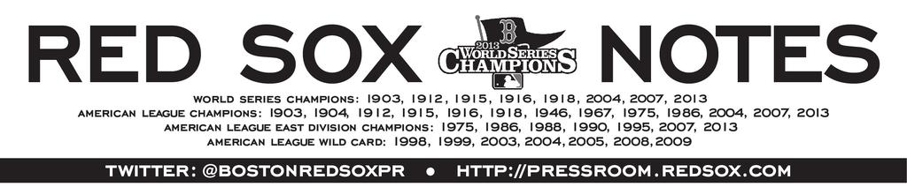 , 2016 BACK IN THE POSTSEASON: The Red Sox clinched their 22nd postseason appearance with a 6-4, come-from-behind win at TB on 9/24.