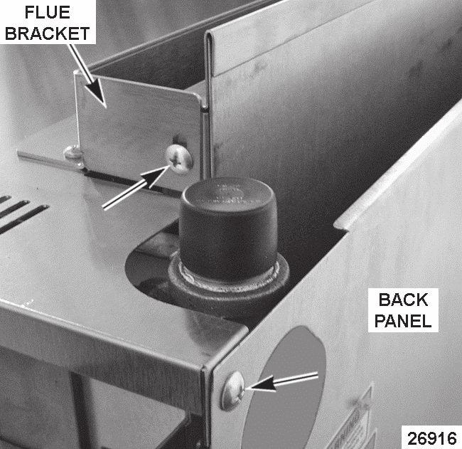 1 TOP PANEL ASSEMBLY NOTE: When viewed from the top, there are (5) flue bracket mounting screws that secure the bracket and the insulation pan
