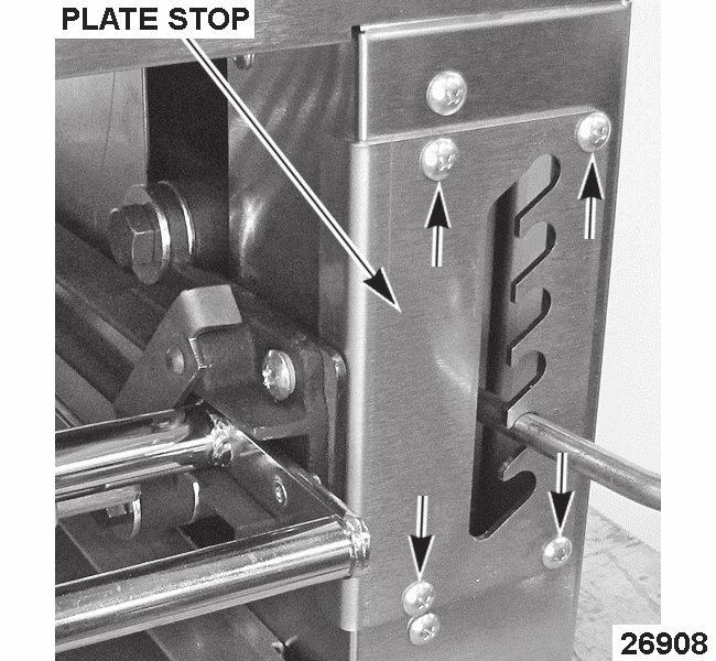 the panel. 4. Pull knob off the handle on rack positioning bracket then remove plate stop. 5.