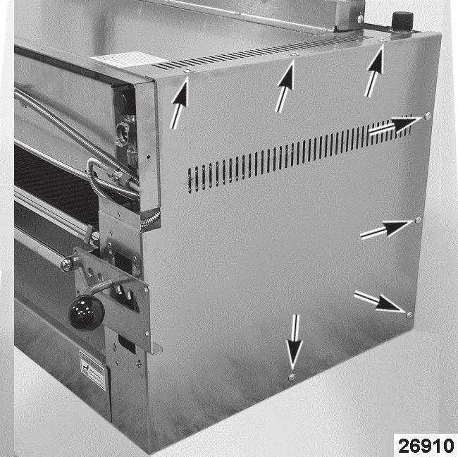 Remove screws securing plate stop to broiler. Fig. 6 6.