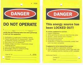 The warning tag directs workers not to start or operate the equipment and must be marked with the date that the tag was attached.