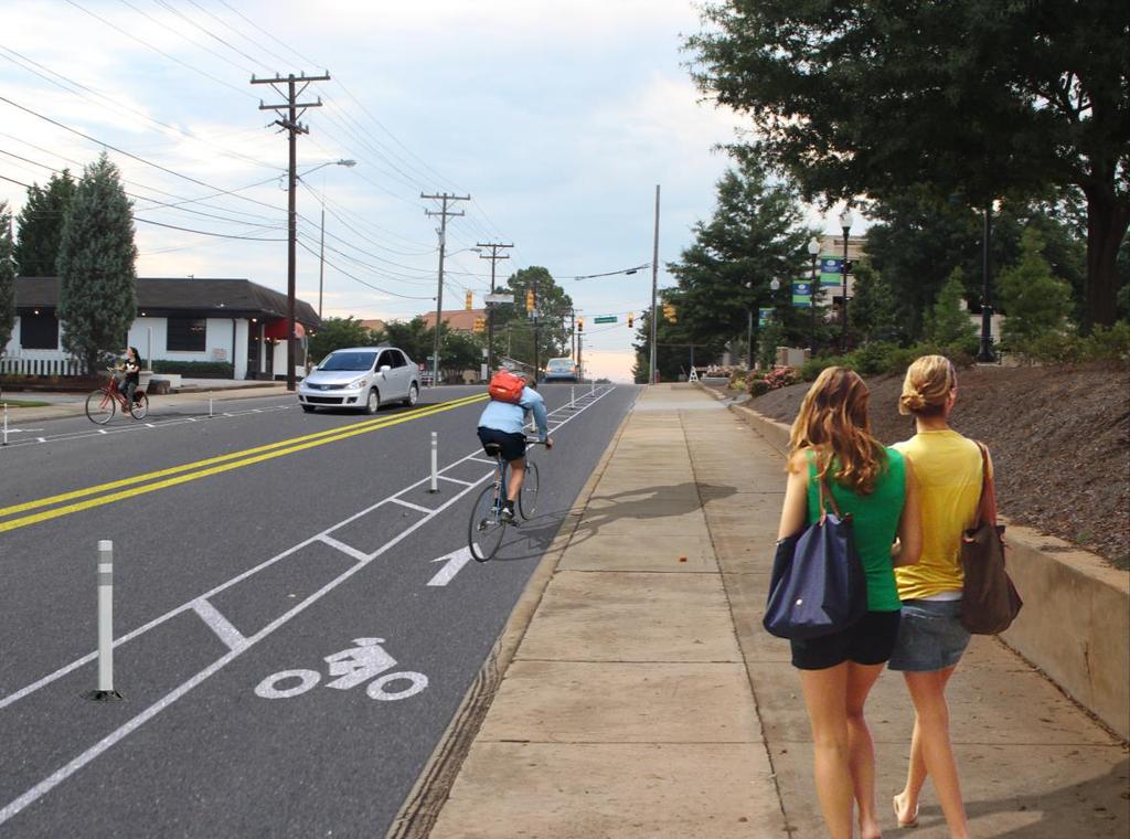 Separated Bike Lane Option Road Diet gains 12 of space for 4 bike lane with 2 buffer Relatively inexpensive option Interested but Concerned cyclists are