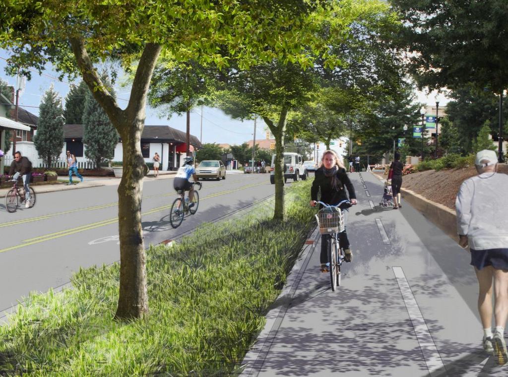 Shared Use Path Option Road Diet gains 12 of space from road to create 6-12 buffer Most expensive option Utilities relocate to buffer and sidewalk widened to 12-14 Interested but Concerned cyclists