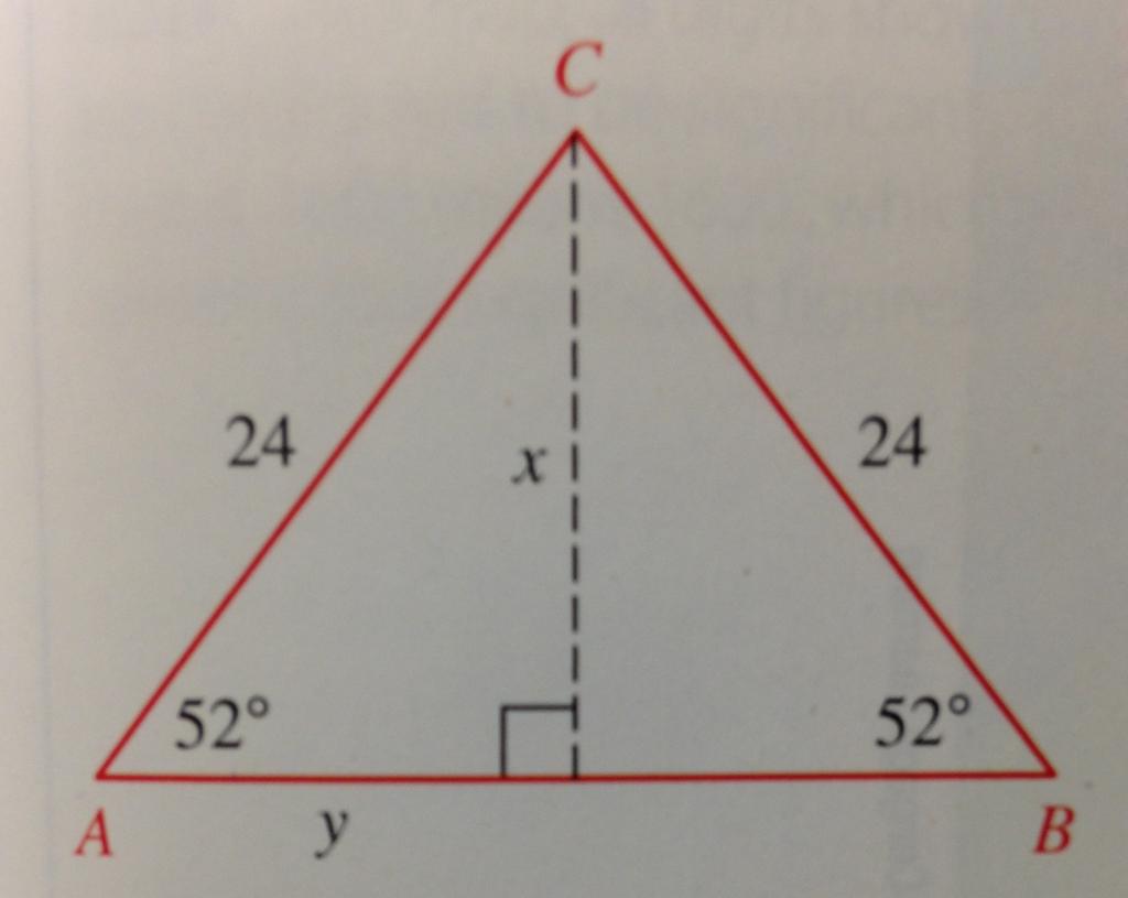 Section 2.4: Applications Exercise 3. The two equal sides of an isosceles triangle are each 24 cm.