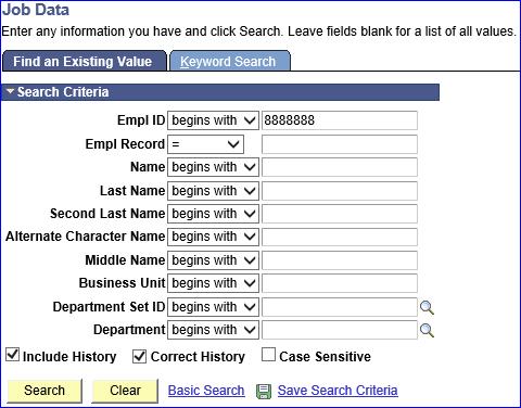 13 Return to the Home page and select the Job Data link from the HR Data Shortcuts pagelet.