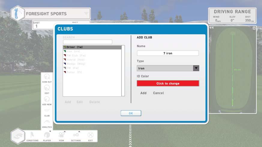 13 Improve Selecting a Club The club being used can be changed at any time by clicking the club graphic located in the Heads Up Display to bring up the Select Club dialog.
