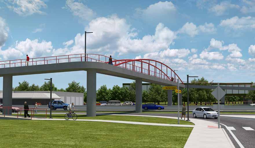 1 Pedestrian and Cyclist Overpass. This would be a standard pedestrian and cyclist overpass. It would be approximately 7 metres high and 3 metres wide with open railings, providing good visibility.