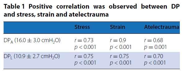 Stress was defined as transpulmonary pressure at the end of inspiration (PTPinsp) Strain as the relation between TV/EELV Atelectrauma as the difference between