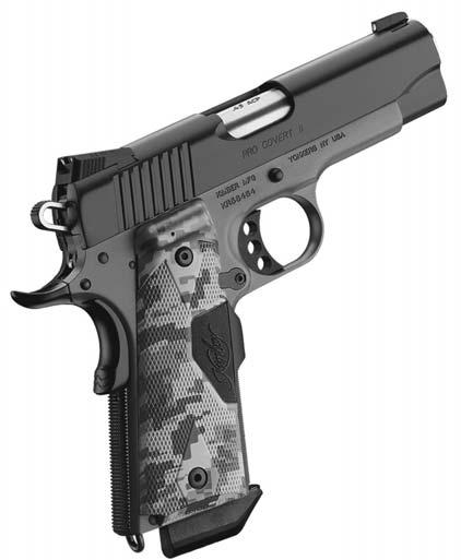 KIMBER PRO CARRY II Similar to Custom II, has aluminum frame, 4 bull barrel fitted directly to the slide without bushing. Introduced 1998. Made in U.S.A. by Kimber Mfg., Inc.