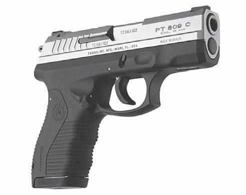 40 S&W (6+1), and.380 ACP (7+1). Features include polymer frame; blue or stainless slide; single action/double action trigger pull; low-profile fixed sights. Weight 19 oz., length 6.