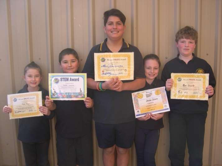 From left; Piper Rogers, Bodhi Luvara, Mason Papadopoulos, Chelsea Osborne, Mason Uniacke We are BRAVE Award For displaying qualities at school that make this student a BRAVE person. Bravo!