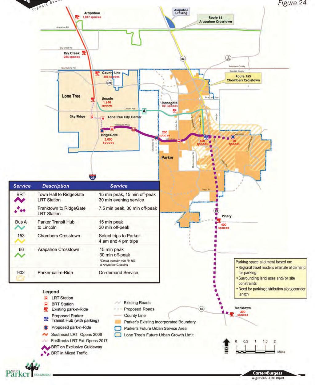 Figure 10B: BRT Recommended Route and Stations between Parker and Lone Tree Source: Carter-Burgess Parker Road Corridor Study The Colorado Department of Transportation