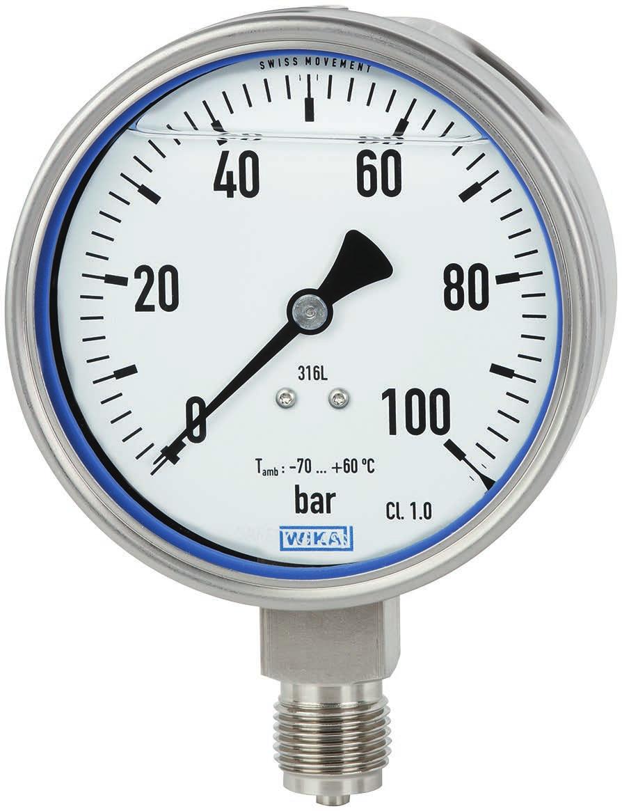 Pressure Bourdon tube pressure gauge, stainless steel For extremely low ambient temperatures down to -70 C Model PG23LT, with case filling WIKA data sheet PM 02.