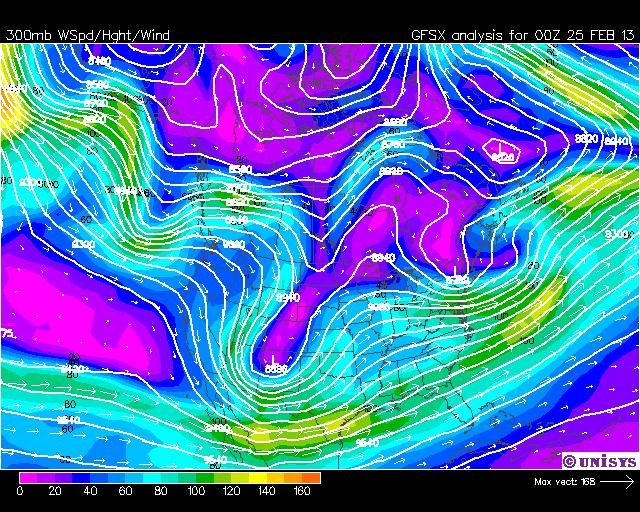 Today's winds at 300 mb (roughly Jet
