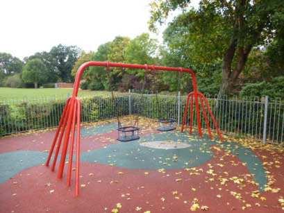 8 - Low Risk Swings - 1 Bay 2 Seat (cradle) Manufacturer: Wicksteed Playscapes Surface Type: Wet Pour Equipment No Surface Area Yes Total Findings: 5 Life Expectancy: 5-10 Years The chain openings