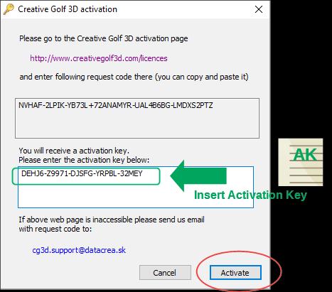 6. Enter the activation key in the CG3D activation window on your offline device and click Activate If everything