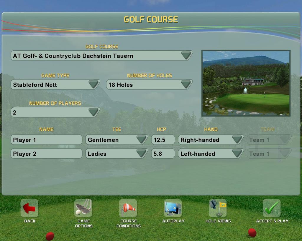 1. GOLF COURSE Playing Golf This part of software is designed for playing standard golf games on an existing real golf course of your choice.