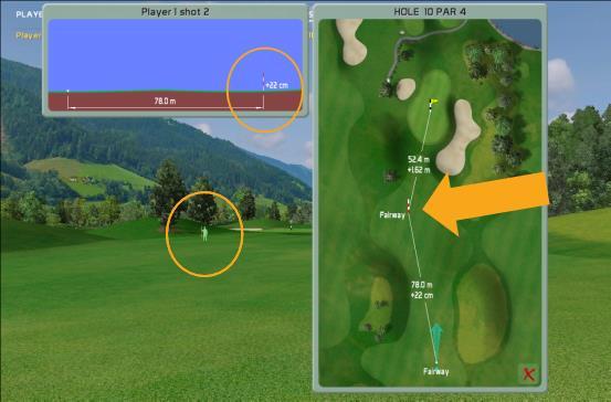 Click on the panel to maximize Top View. Explore the map of played hole.