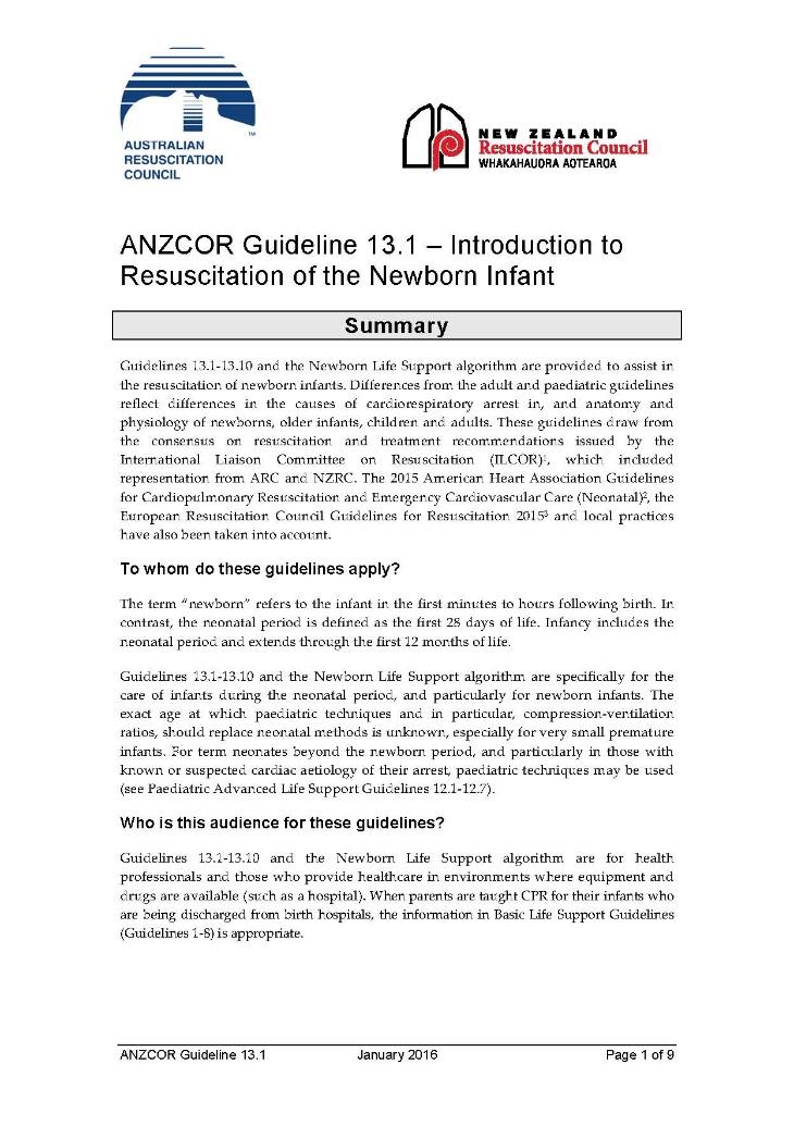 Australian & New Zealand Committee on Resuscitation (ANZCOR) Section 13.1 13.