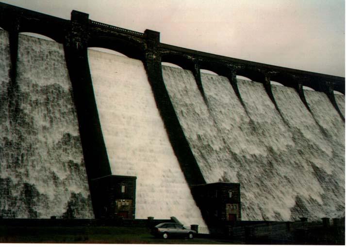 Figure 2 - Claerwen dam spillway (Wales 1952) in operation (Courtesy of
