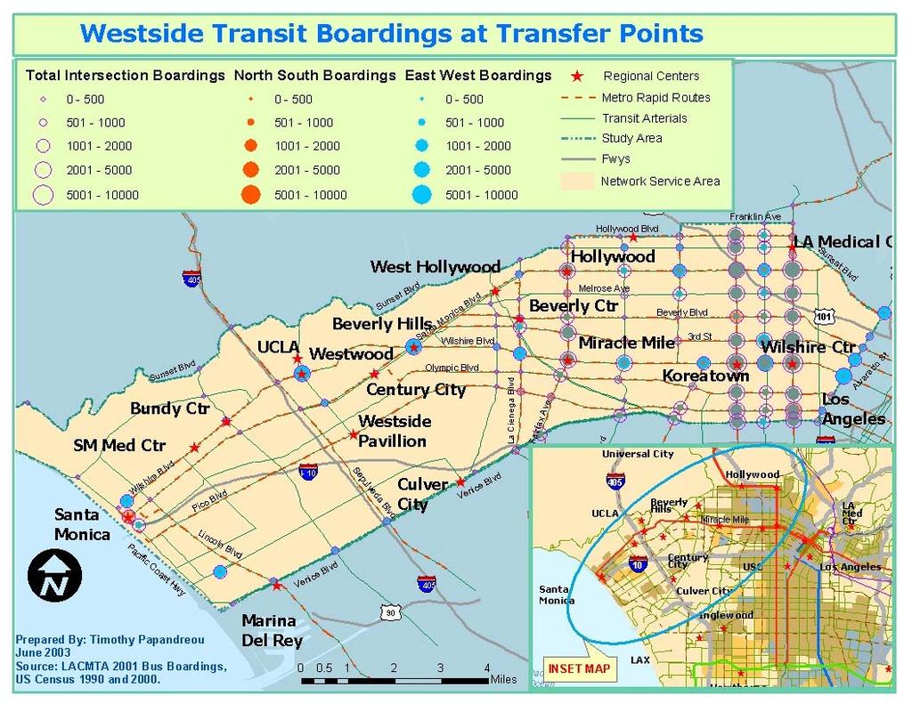 Westside Transit Boardings at Key Intersections/Transfer Points The data for these intersections were geo-coded from the MTA 2001 on/off ridership counts.