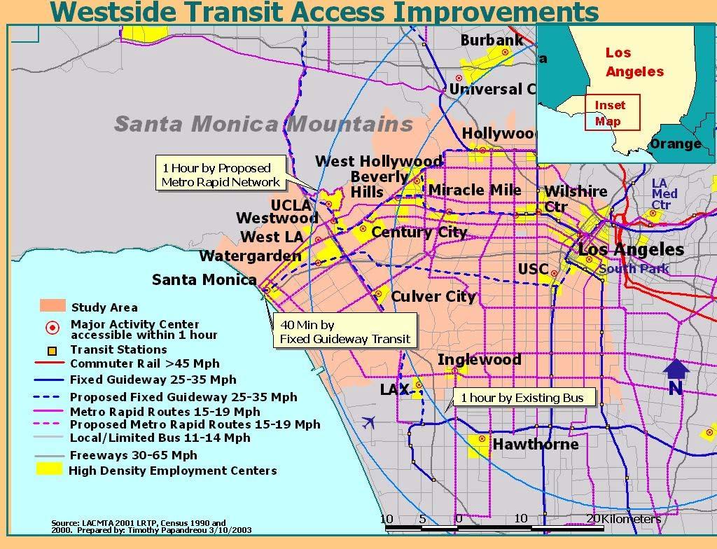 Wilshire Transit Access Improvements. The purple lines represent the implementation of the proposed Westside Metro Rapid.