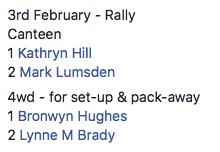 Points of importance for the February rally 7am meeting followed by set up, lessons will begin at 8am Roster allocation will happen at this rally, please see Liz Colley to arrange your rosters.