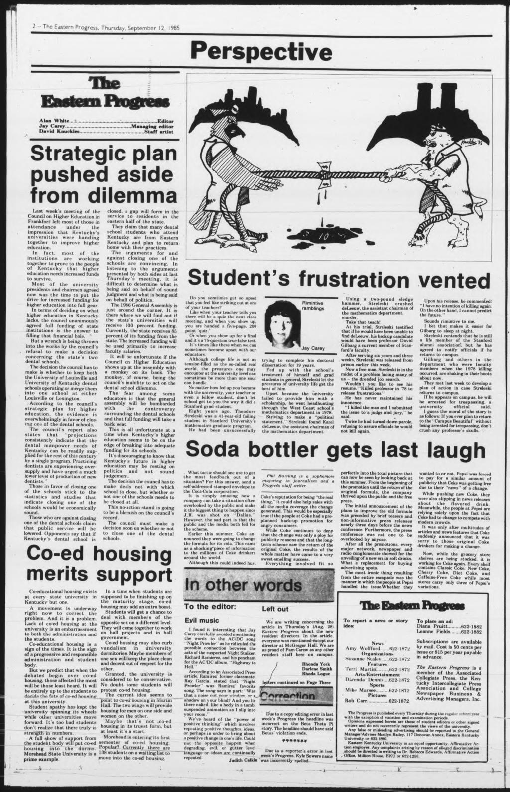 2-The Eastern Progress, Thursday. September 12. 1985 Perspectve The Alan Whte.