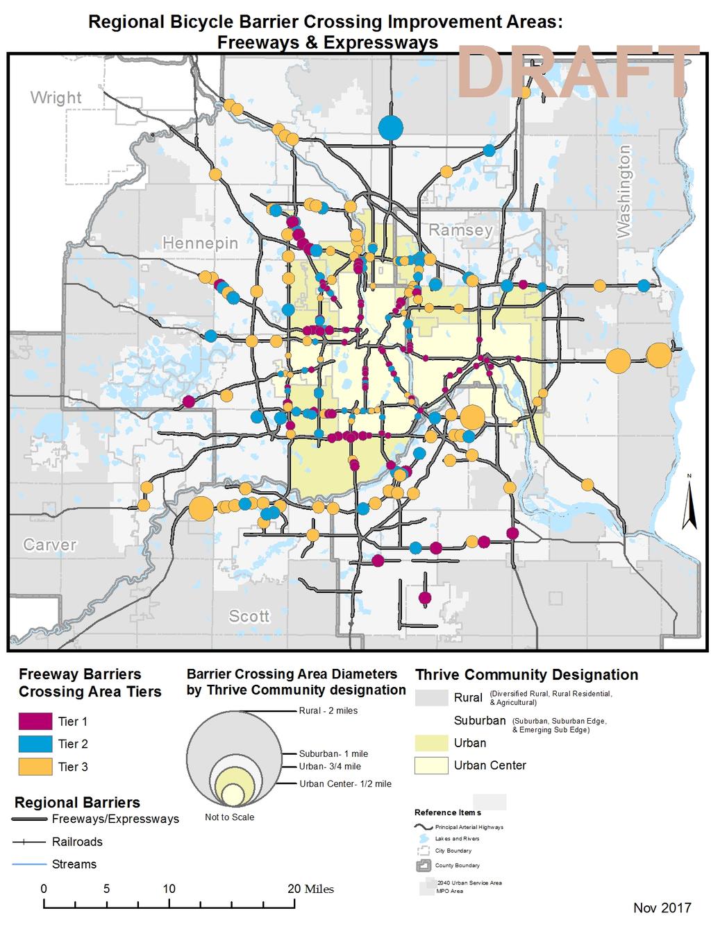 Figure xx: Regional Barrier Crossing Improvement Areas: Freeways and Expressways 2040
